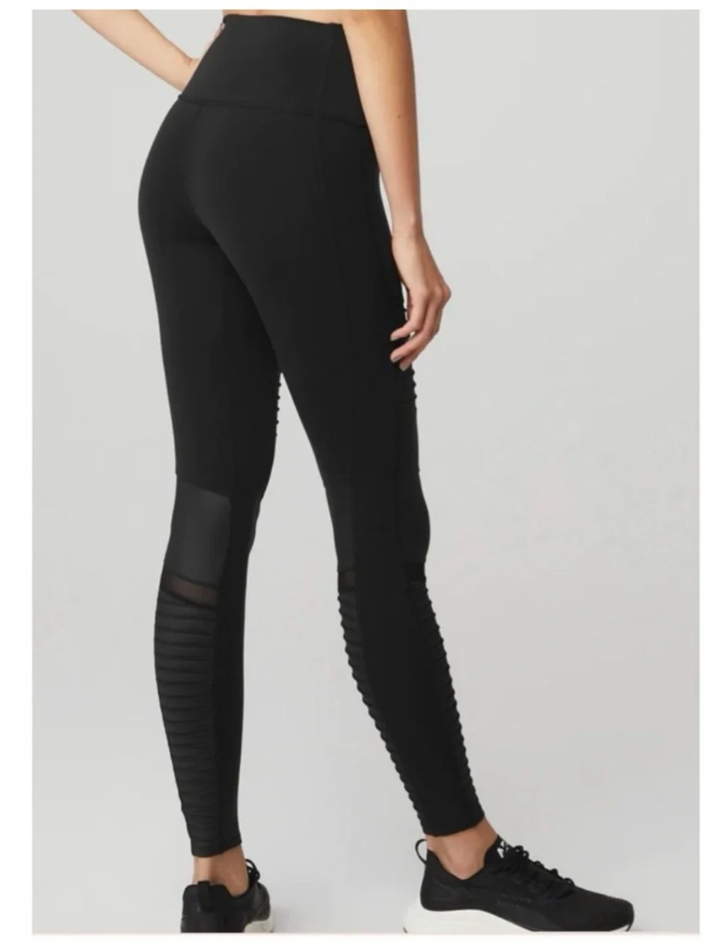 Alo Black Moto-Style Mesh Panel Leggings XS